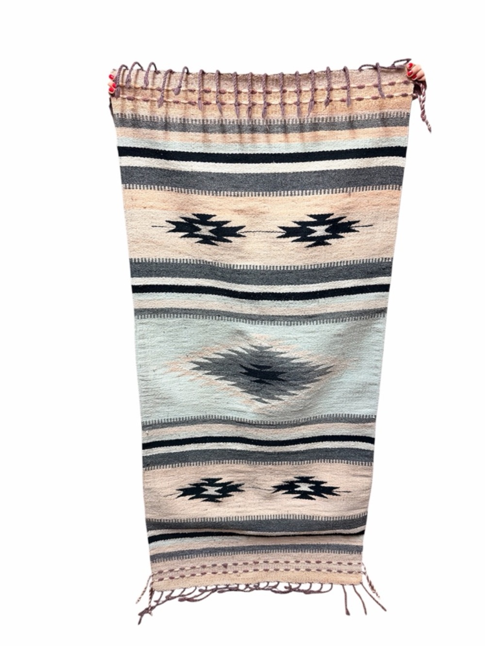 Southwestern Rug Navajo Style Boho Neutral Tribal Runner Pink Grey Pastel